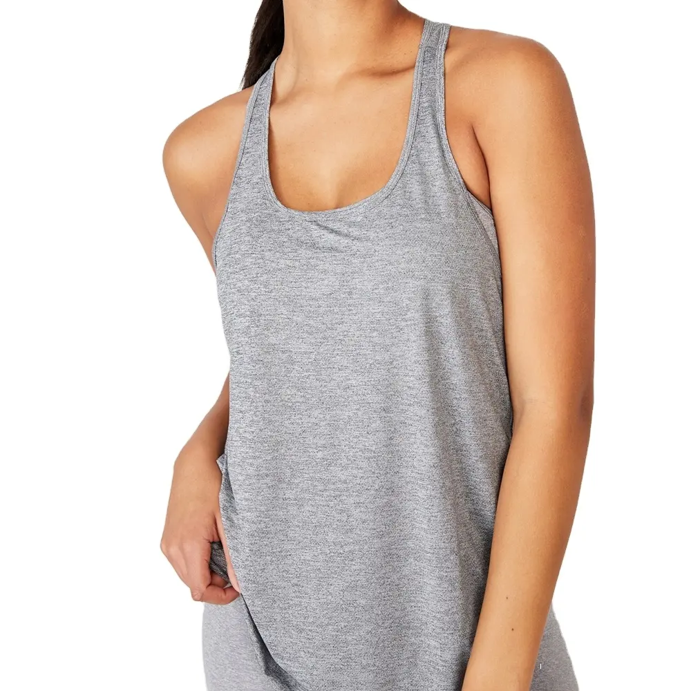 Camisa esportiva com colete superior para ioga personalizado com nervuras, camisola básica sem mangas para treino atlético de verão