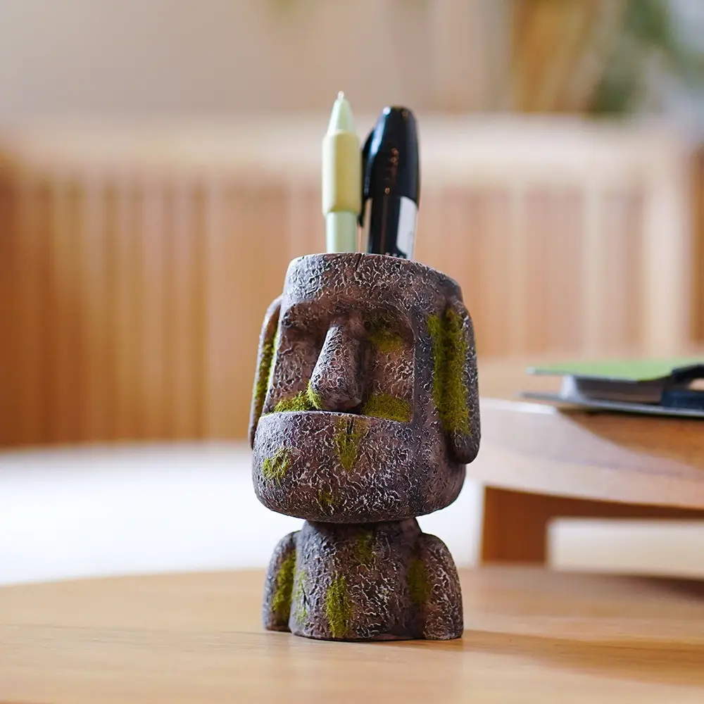 Isla de Pascua, Witte Moai Office Pen holder Tarro de almacenamiento tarro de flores suculentas Escritorio balcón decoración de resina