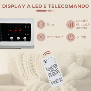 HOMCOM Electric Wall <strong>Heater</strong> with Remote Control, Adjustable Temperature and 12 Hour Timer, Power 1000W/2000W, 45x18.6x11.5cm, Wh - Product Image 5