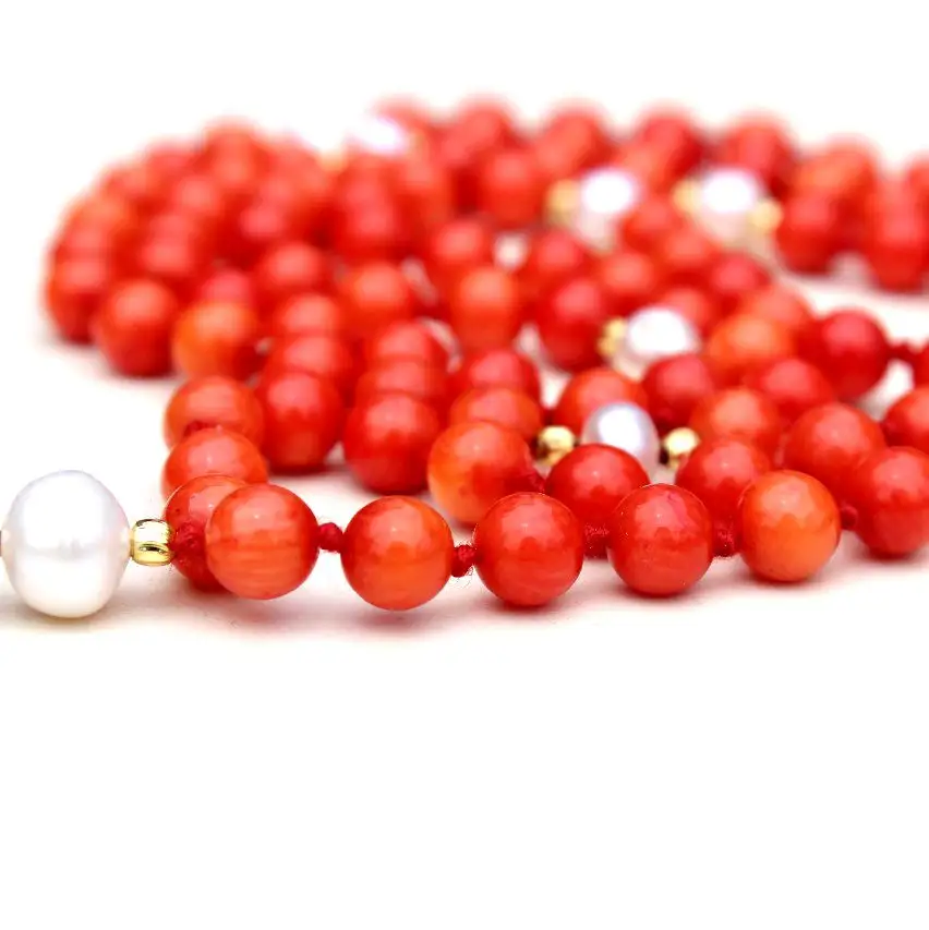 Acquista perle di corallo rosso di grado superiore 2022 108 collana di perline di Mala annodate collane di perline di artisti indiani fatti a mano