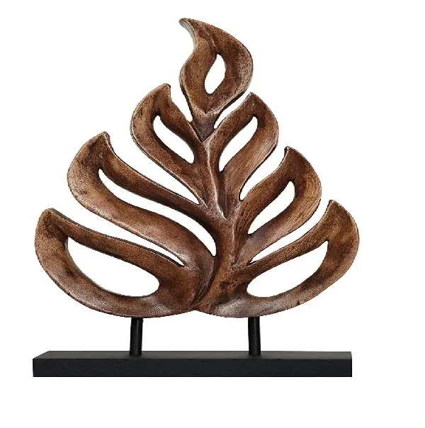 Leaf Shaped Wooden Mango White Natural Brown Table Decoration Stand Rustic Love With Great Quality With Size 21x 23cm