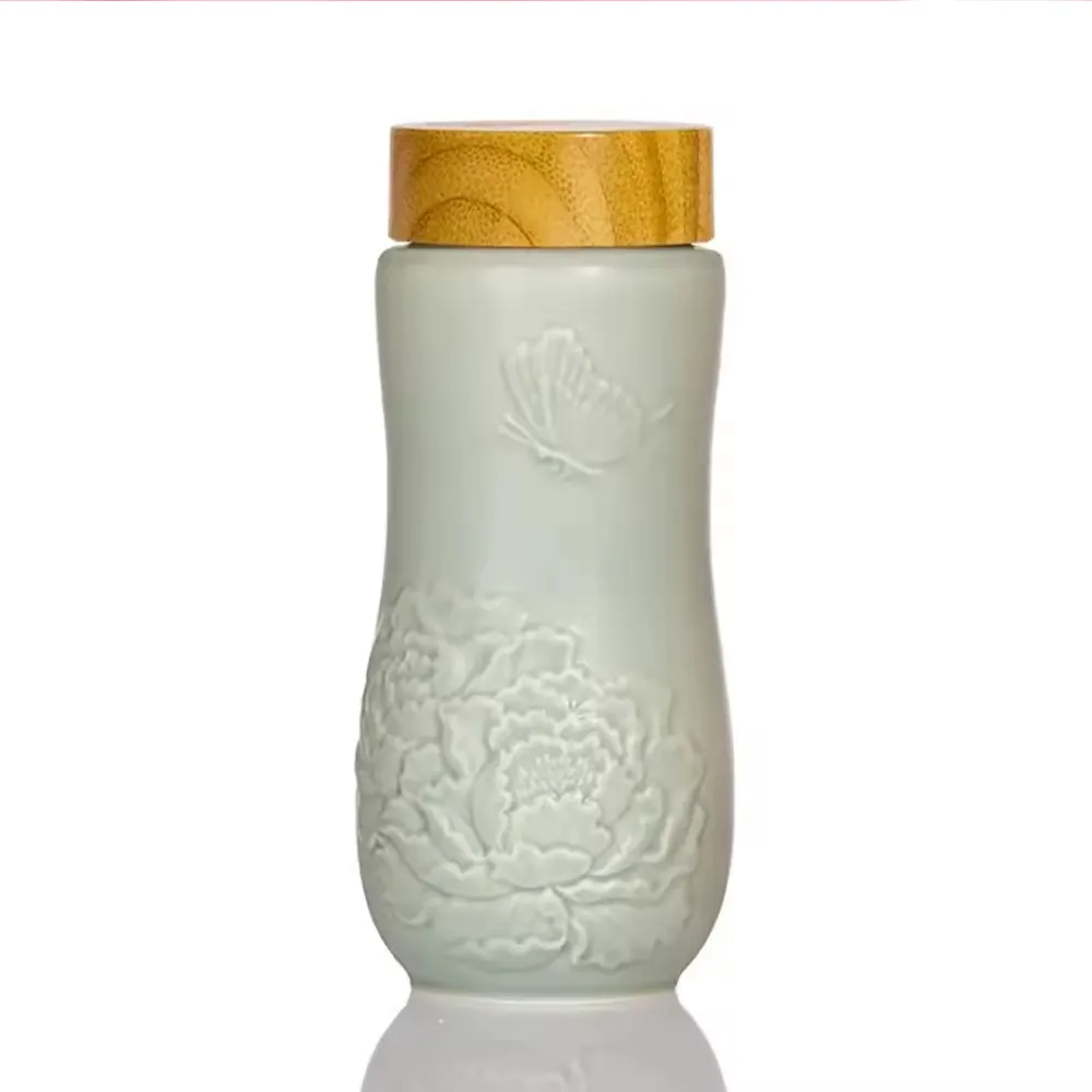 Gobelet à thé en céramique Acera Liven Golden Age Peony conçu avec de beaux motifs minimalistes peints à la main