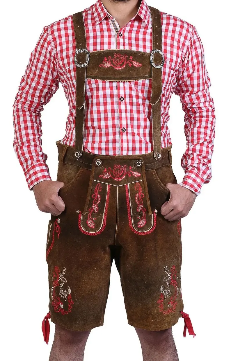 Short à bretelles de carnaval de luxe pour hommes, Lederhosen Beer Guy, Costume Oktoberfest (Costumes d'oktoberfest de bourgogne) SS-0013