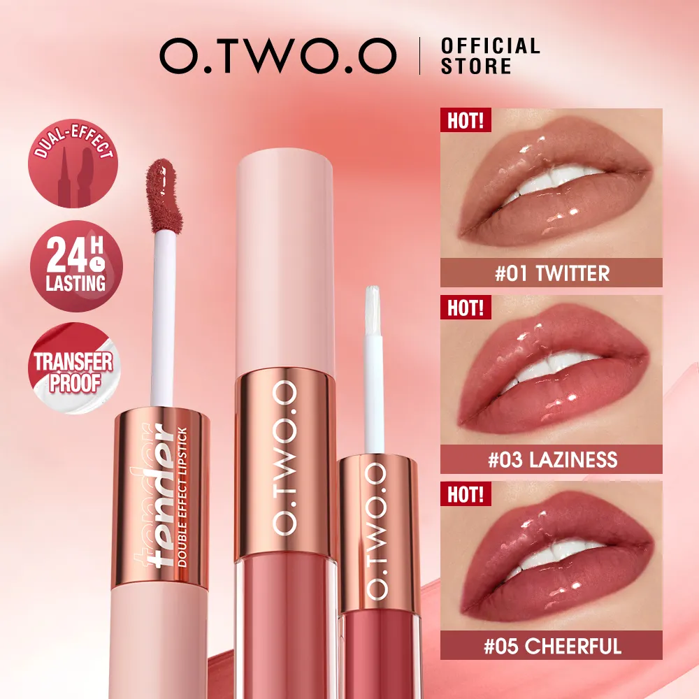 O.TWO.O 2 IN 1 Matte Finish Lip Gloss Glaze Lip Oil Waterproof Long Wear 6 Colors Lip Makeup For Wholes
