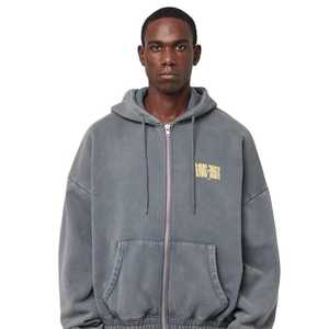 Erkek ağır Vintage asit yıkama Zip Hoodie % 100% pamuk özel puf baskı fransız Terry termal tam Zip kapşonlu yüksek <span class=keywords><strong>Quali</strong></span>