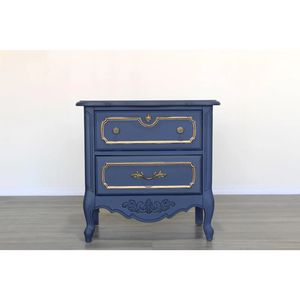 Handmade Pháp tỉnh chàm màu xanh gỗ gụ nightstands với điểm nhấn vàng trang trí công phu 2-ngăn kéo Bàn Cạnh Giường ngủ cổ điển bedro - Product Image 3