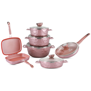 Hayat gülümseme 12 parça döküm alüminyum TENCERE SETİ yapışmaz granit kaplama PFOA ücretsiz taş Pot ve tava seti fırın güvenli - Product Image 1