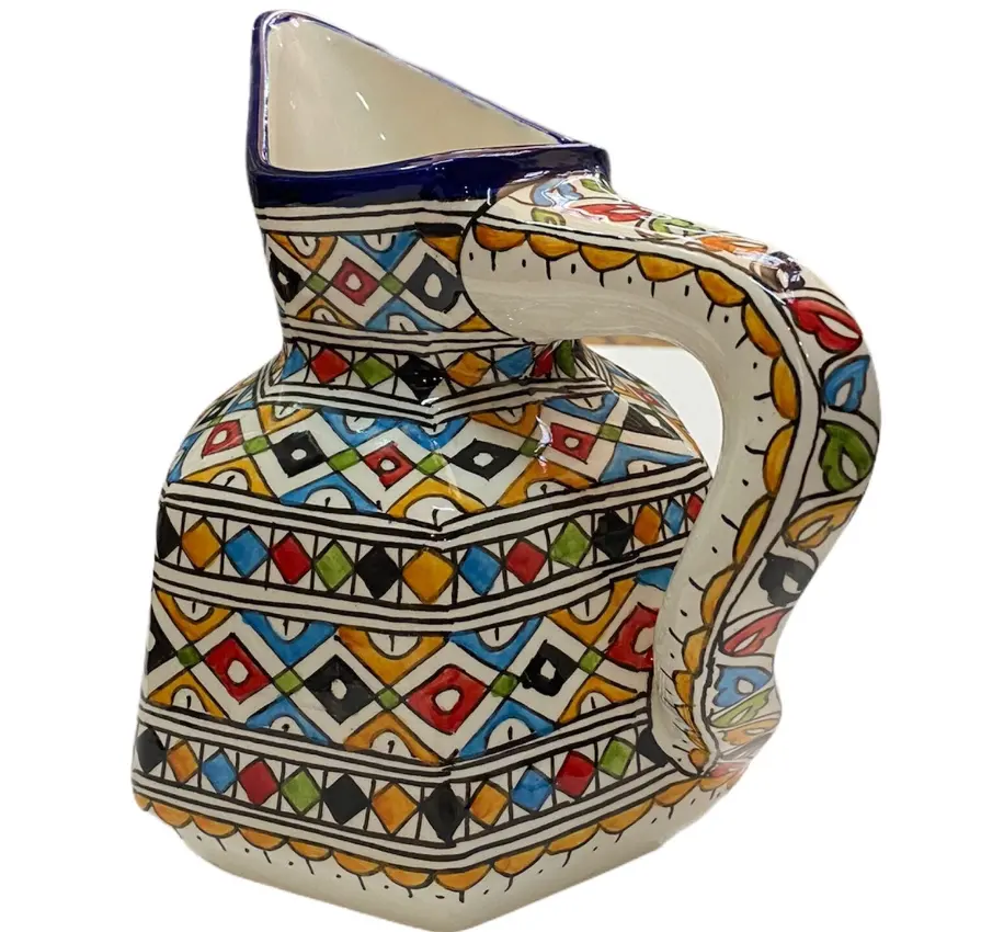 Jarra de cerámica marroquí pintada a mano, tradicional, hecha a mano, jarra de agua o zumo de colores, decoración del hogar