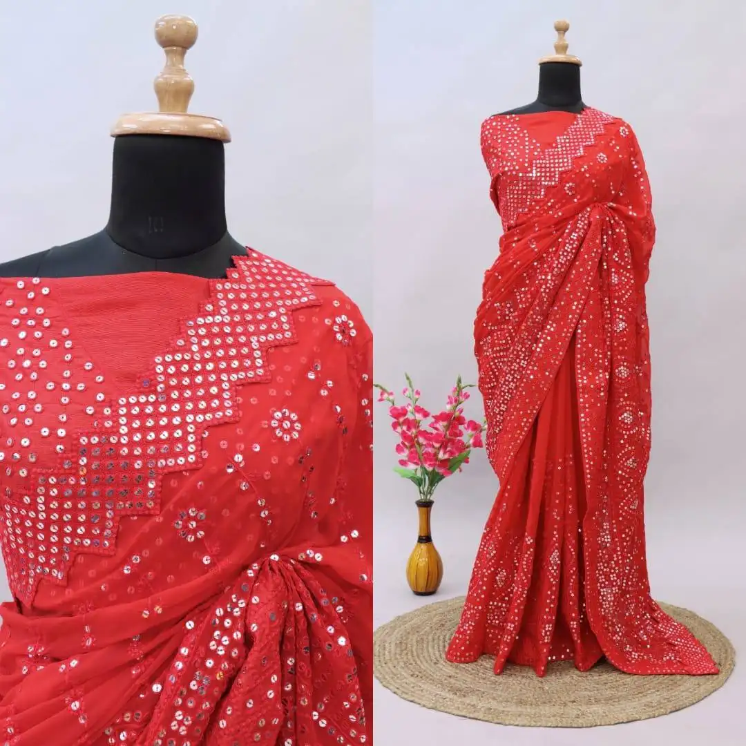 2023 Saree aus importiertem Stoff mit vollständig genähter Designer bluse für Frauen Großhandel USA Shari Sari für Mädchen