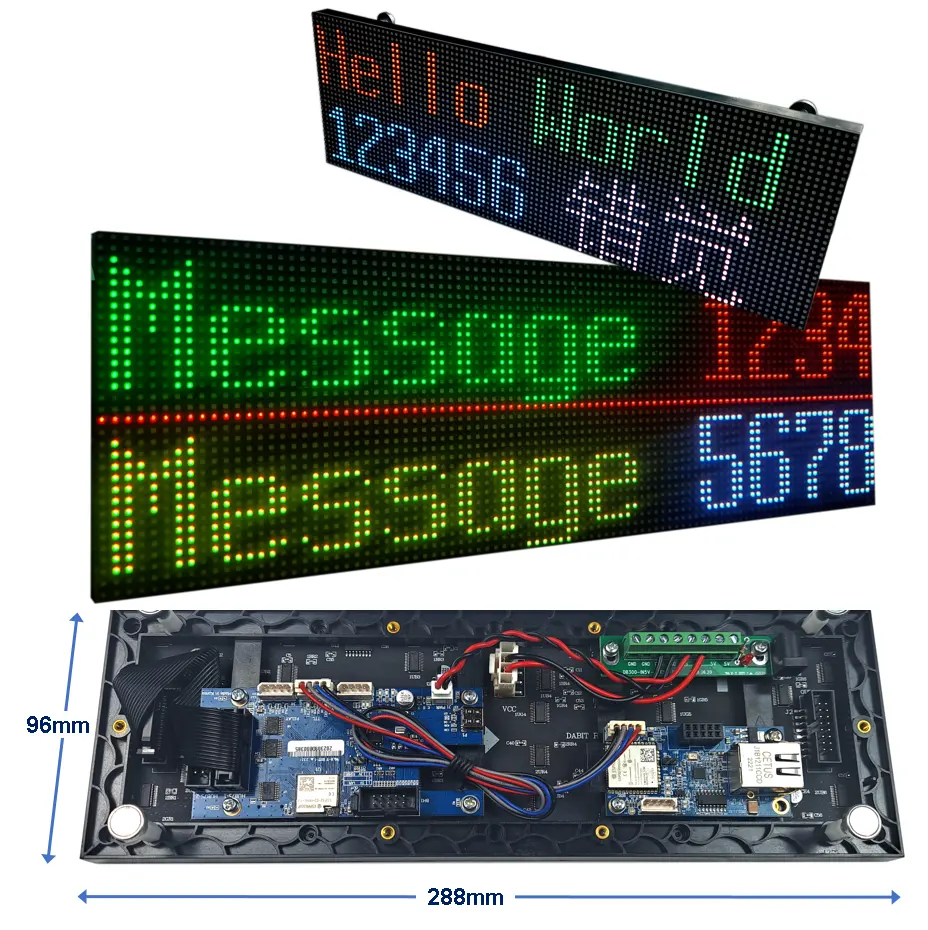 P3 96x288mm, kit industrial de exibição de mensagens de texto LED em tempo real para PLC PC servidor IoT embutido, Ethernet RS232, LMD-KIT-P3-2R6C-E