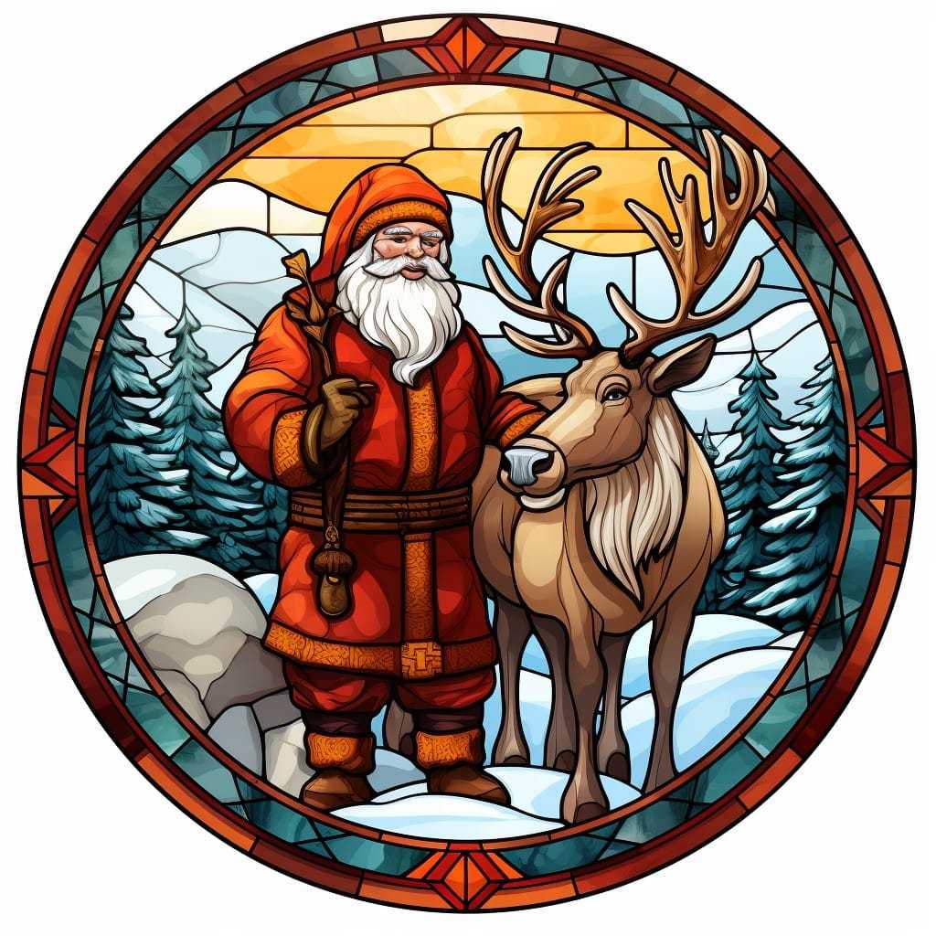 Santa with reindeer in forest