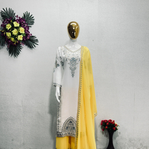NEW DESIGNER HEAVY FAUX GEORGETTE PAKISTANIカラースーツセットフルヘビー刺繍コーディングシーケンスワークカジュアルウェアドレススーツ - Product Image 1