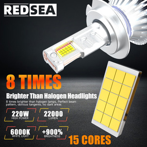 Redsea หลอดไฟ LED 220W สำหรับรถยนต์, ไฟ LED สาม H7 H4ทองแดงหลอดไฟหน้ารถหลอดไฟหน้ารถ9005 HB3 HB4 H1หลอดไฟหน้ารถ H11