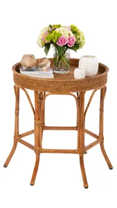 高端品质天然藤制茶几柳条圆形茶几设计师边桌柳条批发 - Product Image 2