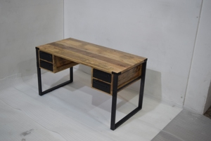 Escritorio de oficina con marco de madera y hierro superior con cajones múltiples, mesa de estudio, mesa de escritorio de ordenador para uso en el hogar y la Oficina - Product Image 3