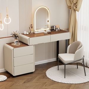 Solid Wood <strong>Dressing</strong> <strong>Table</strong> Set Bedroom Makeup <strong>Mirror</strong> <strong>With</strong> Led Light Wooden Vanity <strong>With</strong> <strong>Storage</strong> Drawers
