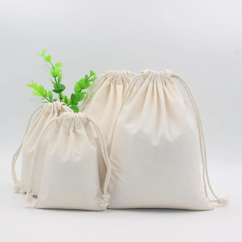 Borsa promozionale in cotone con coulisse borsa ecologica in cotone naturale in saia