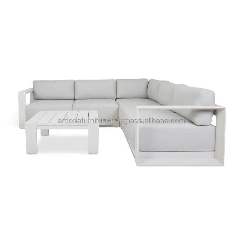 Conjunto de móveis modernos para assentos ao ar livre com mesa, sofá modular de jardim para relaxamento, almofadas removíveis, villa, praia, fazenda