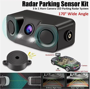 4-em-1 Sistema de <span class=keywords><strong>Sensor</strong></span> de Estacionamento de Carro Câmera de Visão Traseira 2 Indicadores Alarmes Campainha + 1 Display Radar Reverso Carro Invertendo Aid