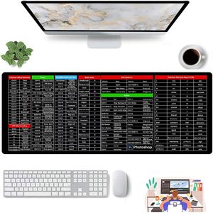 Alfombrilla de ratón con teclas de acceso directo de Excel, hoja de trucos XL grande extendida, alfombrilla de ratón para juegos, alfombrilla para teclado de oficina, borde cosido antideslizante