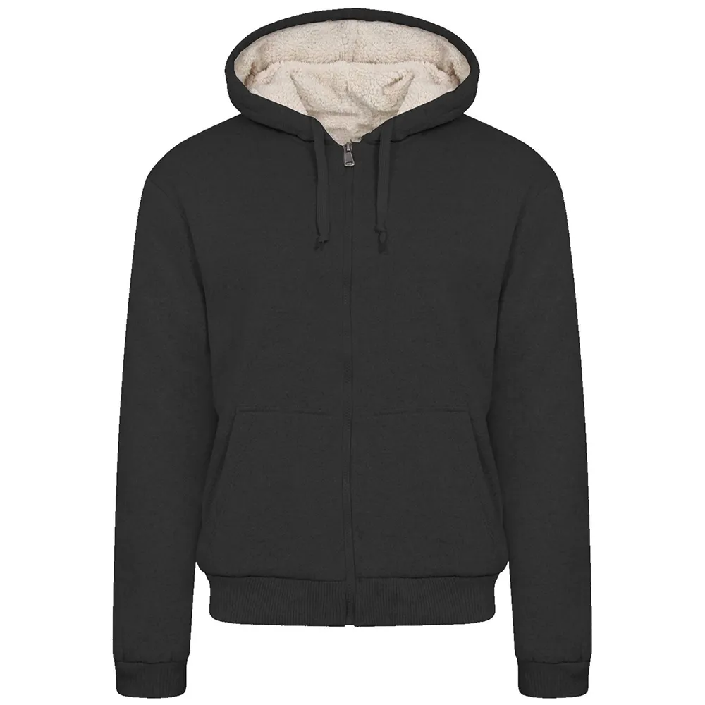 Erkek kalın sıcak polar kürk astarlı Hoodie Zip Up kış ceket ceket kazak üst Mens yastıklı gömlek kürk polar astarlı Hoodie