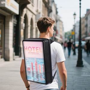 Zaino pubblicitario mobile LCD da 21 pollici IP65 360SPB, zaino digitale con schermo pubblicitario portatile con USB/App/CMS per esterni - Product Image 1