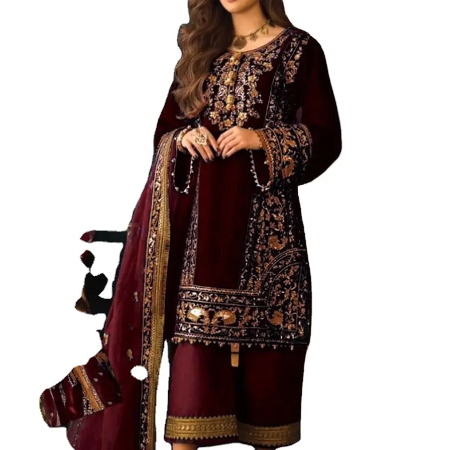 Koleksi Desainer India Pakistan Wanita Berkualitas Baik Siap Pakai Celana Etnik Gaya Lurus Salwar Kameez Cocok untuk Wanita