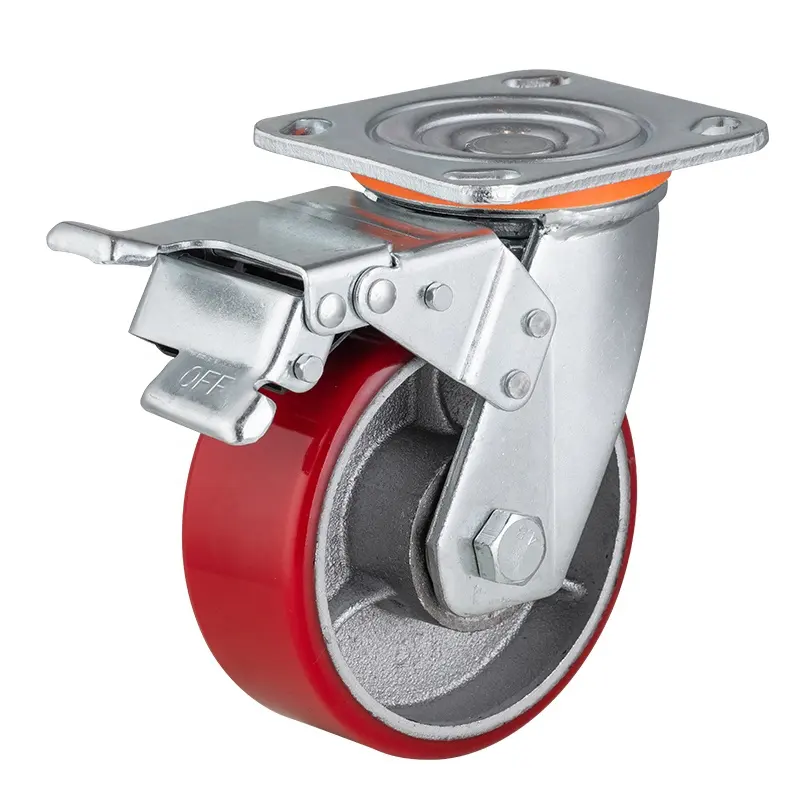 CMCL Universal Castor Wheels 5 Inch Swivel With Brake Plate Industrial Heavy Duty Caster