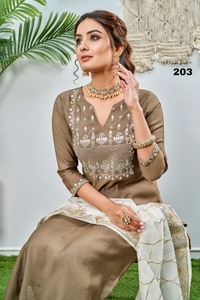 Güzel ipek işlemeli Salwar Kameez kadınlar Kurtis Kurta seti Dupatta kadınlar telkari bilezik Kurta seti kız için - Product Image 6