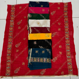 Raghuveer kreasyonlar kadın hafif hint Dupatta zarif dokuma tasarım çok renkli nakış geleneksel Chanderi kumaş - Product Image 1