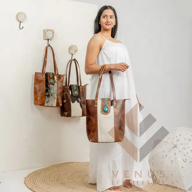 Sac fourre-tout en cuir personnalisé pour femmes fabriqué avec un sac fourre-tout en cuir véritable à fermeture éclair et un sac à main