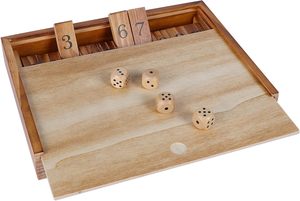 Classic Rustic Wooden Shut the Box 4-in-a-Row Strategy <strong>Game</strong> Set with <strong>Dice</strong> <strong>Toy</strong> for Kids Family and Travel - Product Image 3