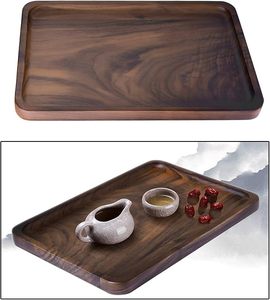 豪华上菜托盘，带把手，木质托盘，用于早餐茶咖啡桌装饰管家搁脚凳托盘 - Product Image 2