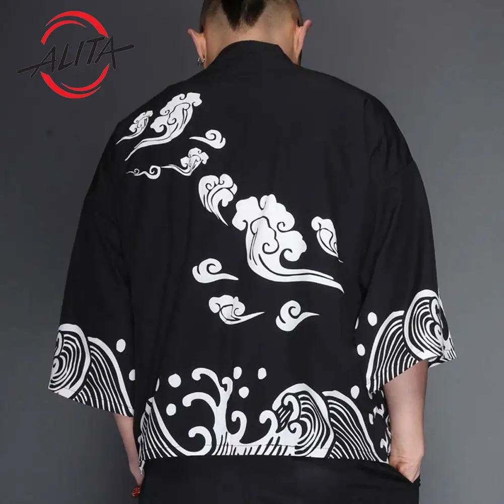 Waves Kimono Cardigan Shirt hip hop streetwear grande taille cardigan chemises impression personnalisée design tribal polynésien