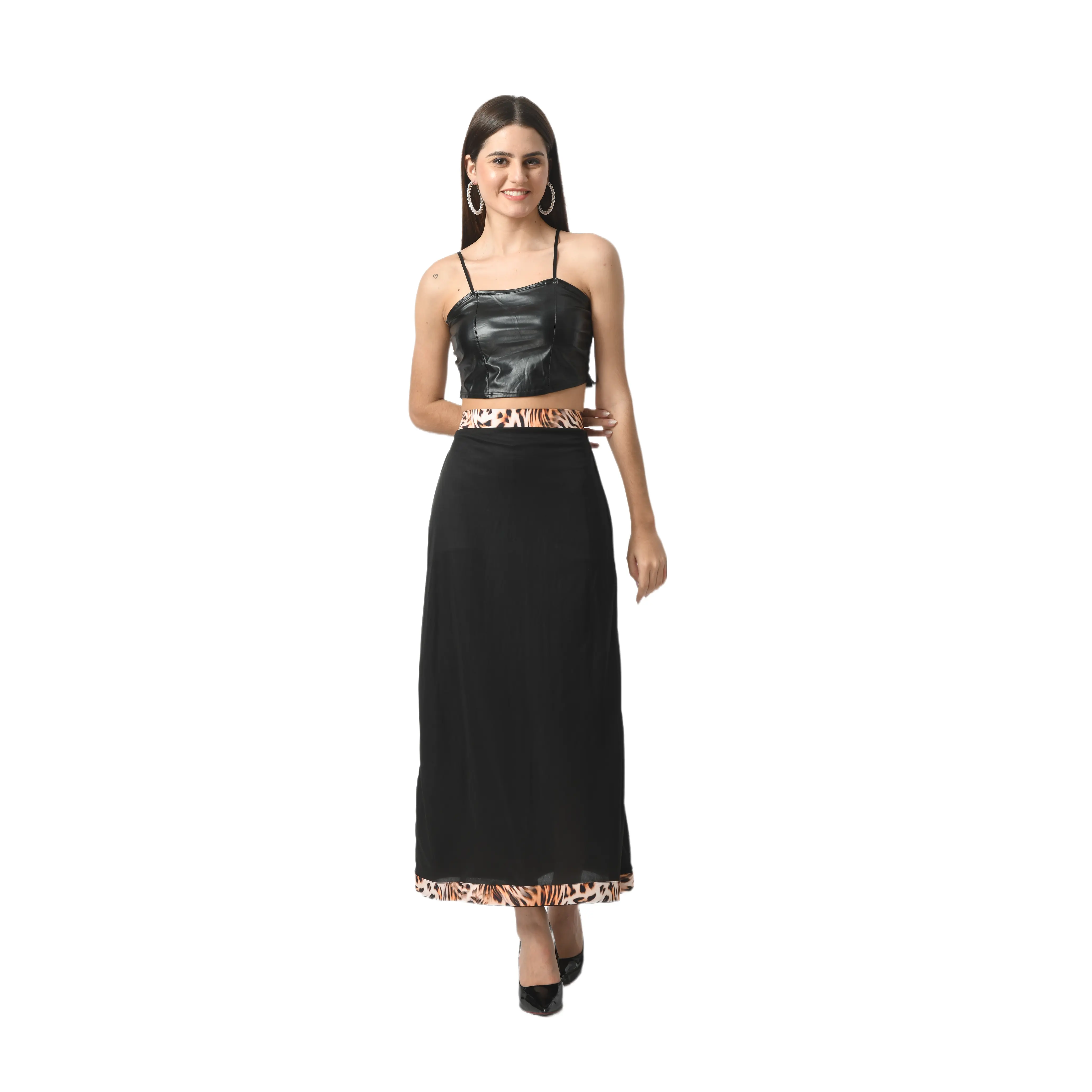 Personalizado 2024 verano nuevo diseñador de cintura alta sólido algodón Spandex falda negra para la Oficina elegante Falda recta de las mujeres