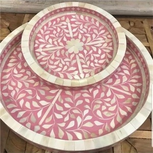 Son tasarım en kaliteli el işi doğal ahşap kemik kakma dikdörtgen hizmet tepsi ev restoranlar otel için hindistan'dan - Product Image 2