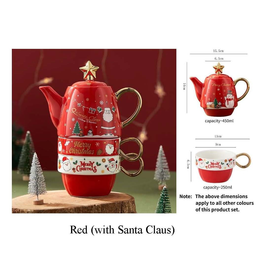 Rouge (avec le Père Noël) - pot + 2 tasses