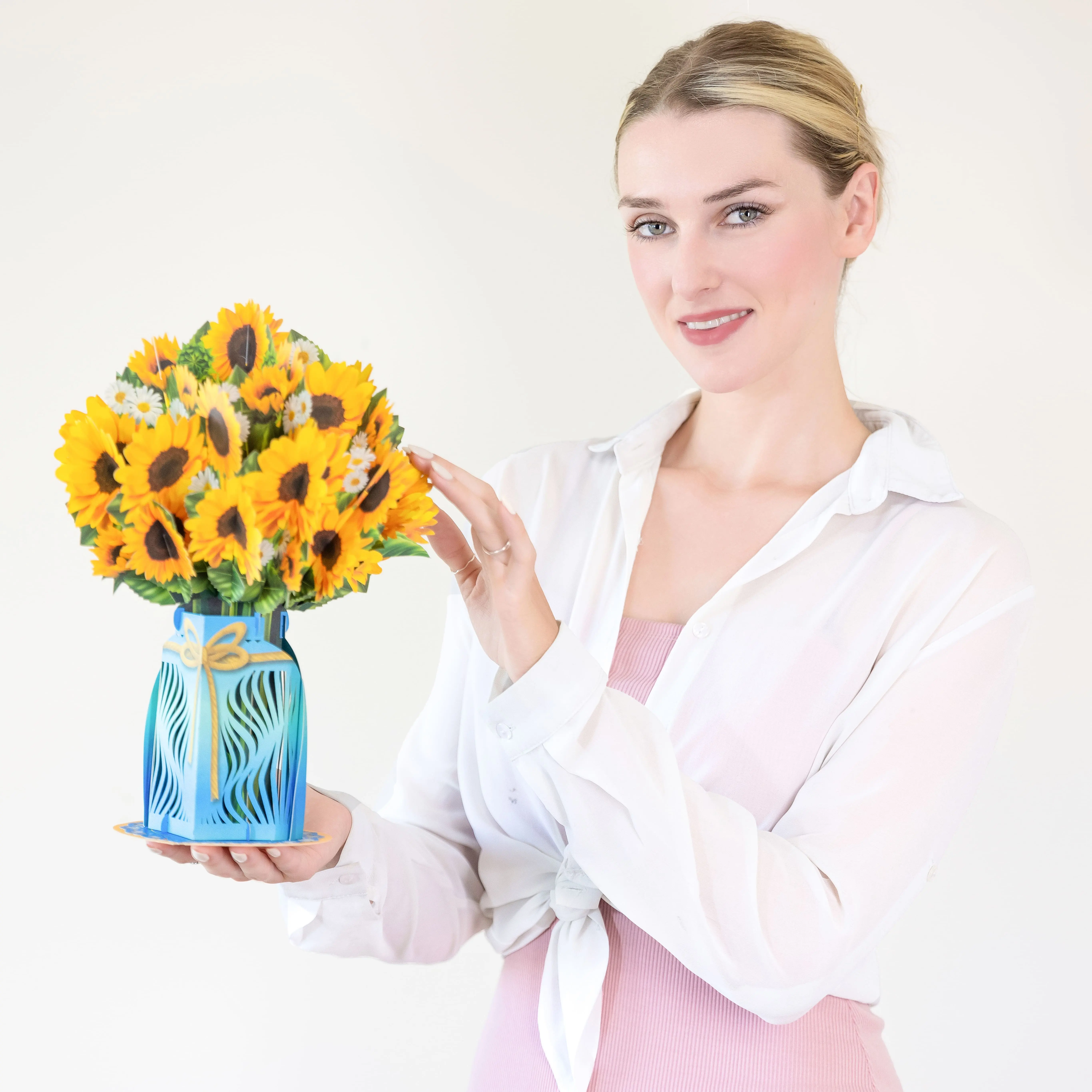 Tarjeta emergente de alta calidad ramo de girasol tarjeta de regalo 3D PARA EL Día de San Valentín hacer un regalo de recuerdo fabricante hecho en Vietnam