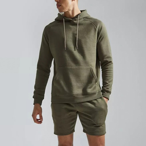 100% pamuklu jarse Slim Fit tam kollu ekip boyun temel güvenlik poli Hoodie Hoodie ve şort takımı - Product Image 4