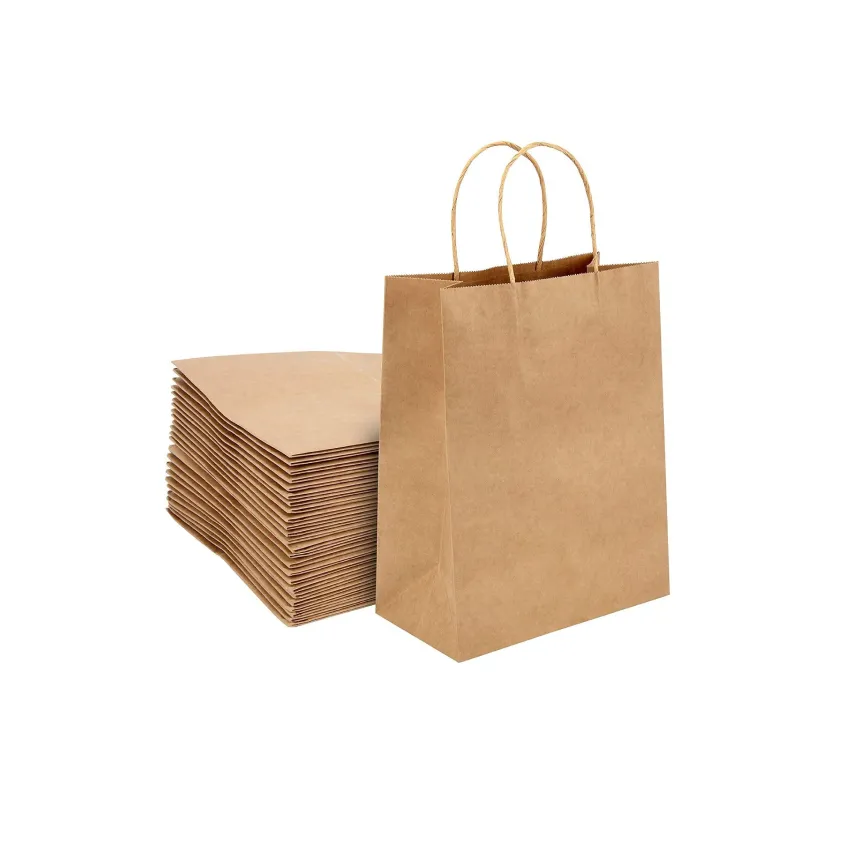 Производитель бумажных пакетов с индивидуальным принтом, крафт-бумажные пакеты, пригодные для вторичной переработки, одежда для покупок, Подарочный пакет с вашим собственным логотипом
