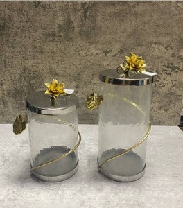 新款系列奢华装饰锤玻璃金箔设计花式罐套装巧克力糖果和饼干储物罐 - Product Image 4