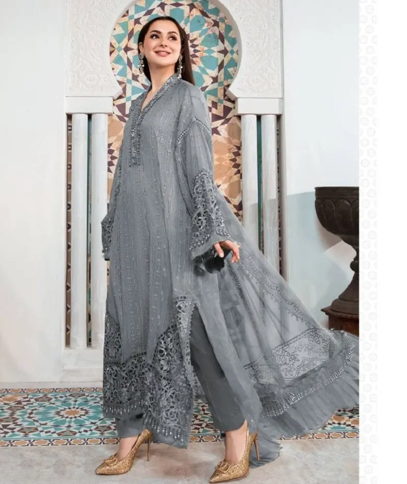 最新のパキスタンの服マルチスレッドのヘビーフォックスジョーゼットとシーケンス刺Embroidery作業のジャリ女性のためのサルワルカメーズ