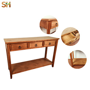 โต๊ะคอนโซลไม้แข็งสีน้ำตาลเข้มพร้อมลิ้นชักเก็บของ3ช่องตู้ห้องโถงแบบวินเทจสำหรับห้องนั่งเล่นเฟอร์นิเจอร์โรงแรม - Product Image 1