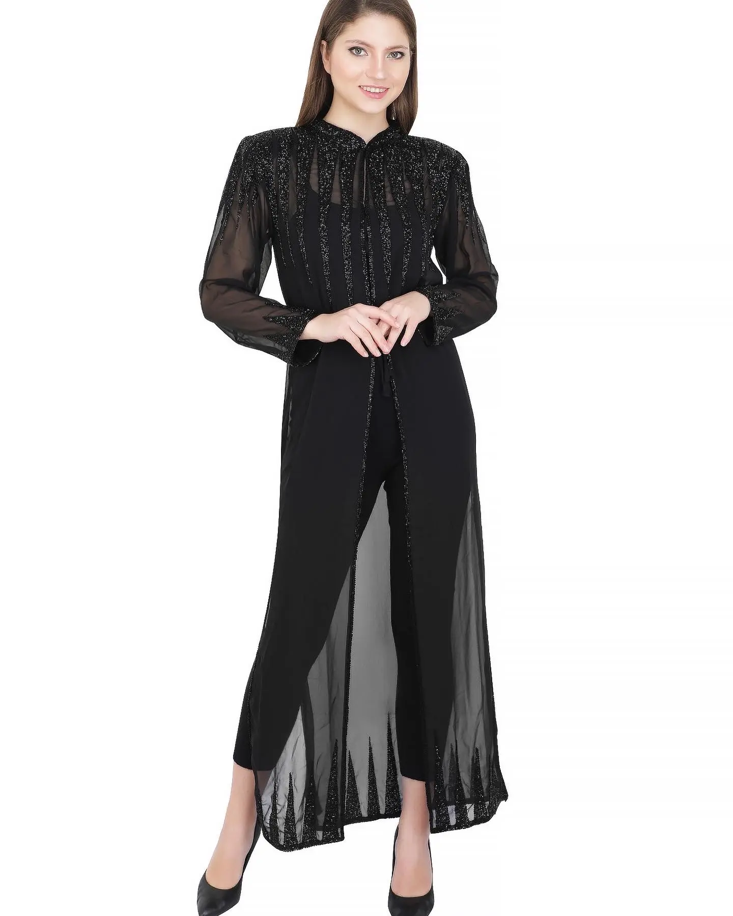 Vestido de noite de lantejoulas estilo étnico muçulmano, vestido maxi para mulheres com contas bordadas à mão, Abaya, para festa de coquetel