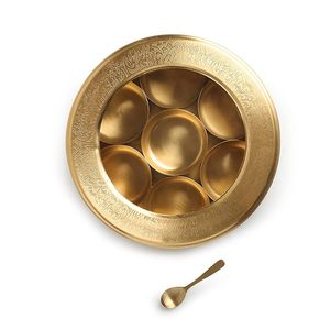 ふた付きキッチン用COPPERスパイスボックス/マサラダバ、7つのスパイスコンテナと1つのデザイナースプーン真ちゅう製マサラボックス (スパイス収納用) - Product Image 1