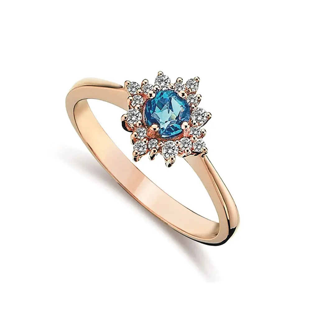 14k Solid Gold Aquamarine and Diamond Ring Gold Birthstone Ring for Women Engagement Rings Anniversary Gift Beautiful Design