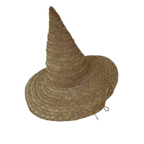 Mayorista B2B natural seagrass Woven Witch Hat Sombrero de Halloween Sombrero de brujas para decoración de otoño hecho en Vietnam