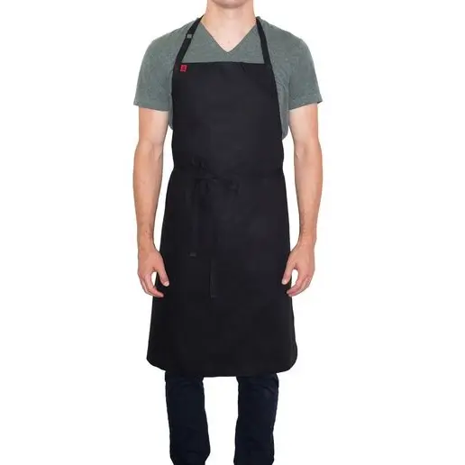 Unisex bông Tạp dề màu đen biểu tượng tùy chỉnh in ấn đầy đủ thiết kế tạp dề với túi không thấm nước có thể điều chỉnh yếm cho nhà bếp BBQ tạp dề