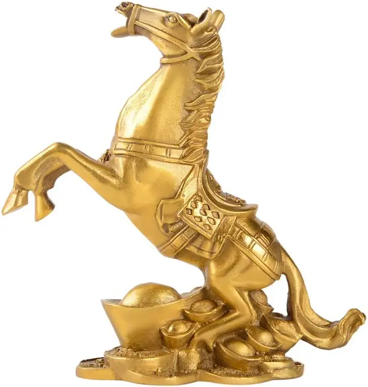 Adiba-estatua de caballo rico en latón hecha a mano, figura de caballo de la riqueza dorada, decoración del hogar, regalo