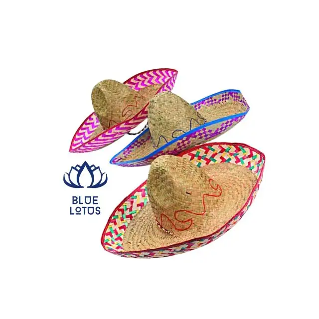 Il cappello di paglia Sombrero messicano più popolare ha un motivo a foglia di palma di fanerogame ed è disponibile in diversi colori